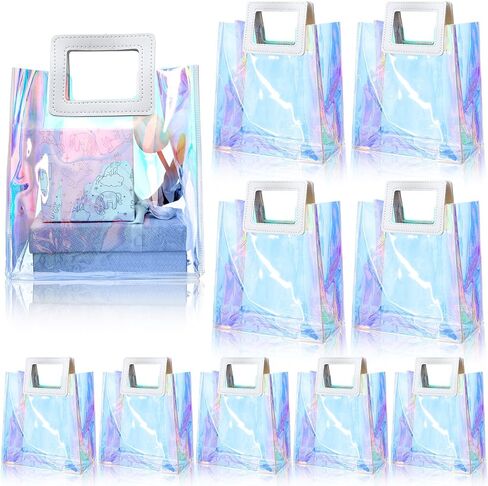 Cindeer 20 Iridescent Gift Bags Bulk, Clear Holographic Tote Bags, Reusable Party Favor Bags for Women(7 x 4 x 8 Inch) in Saudi Arabia
