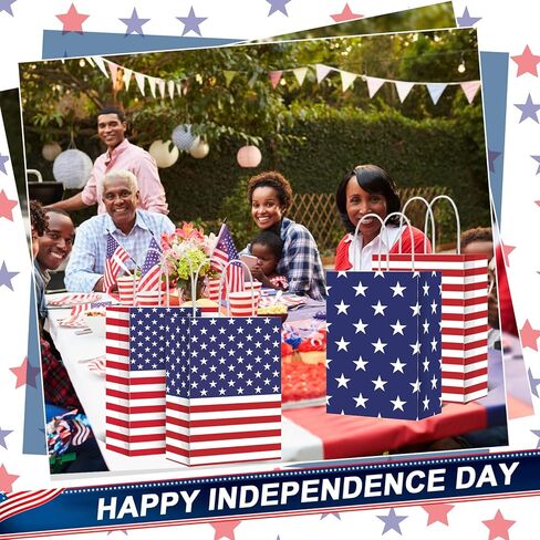 72 قطعة من أكياس الهدايا الوطنية من Kacctyen بمقبض مع 72 قطعة من المناديل الورقية باللون الأحمر والأبيض والأزرق وأكياس هدايا العلم الأمريكي في الرابع من يوليو لمستلزمات الحفلات في يوم الاستقلال in Kuwait