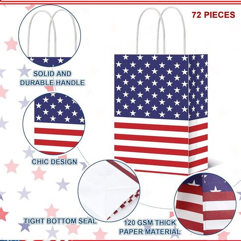 72 قطعة من أكياس الهدايا الوطنية من Kacctyen بمقبض مع 72 قطعة من المناديل الورقية باللون الأحمر والأبيض والأزرق وأكياس هدايا العلم الأمريكي في الرابع من يوليو لمستلزمات الحفلات في يوم الاستقلال in Kuwait