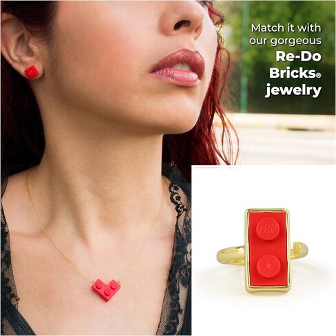 Golden Hug Gold Plated Ring. Aesthetic & Cute with a Original Coral Brick Piece. Ring adjustable from 6 to 8 Size. Unique, Original Design for a great gift for Women by Re-Do Bricks® (Bright Coral) in Saudi Arabia