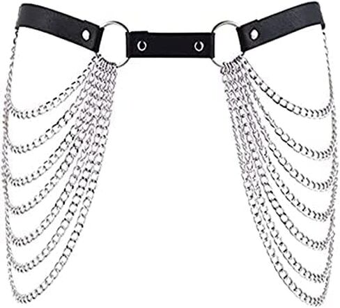 حزام سلسلة الخصر من الجلد البانك، سلاسل الجسم ذات الطبقات السوداء، مجوهرات الجسم للنساء والفتيات in Kuwait