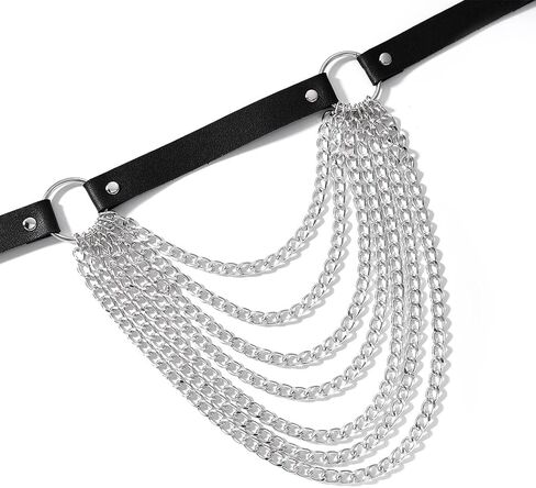 حزام سلسلة الخصر من الجلد البانك، سلاسل الجسم ذات الطبقات السوداء، مجوهرات الجسم للنساء والفتيات in Kuwait