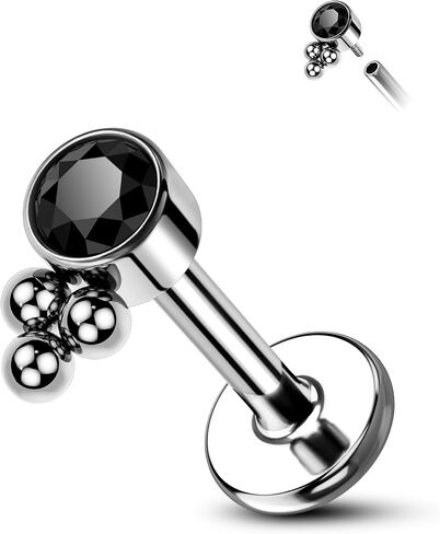 G23 Solid Titanium Cartilage Earrings Stud 16G Black CZ Helix Tragus Earrings for Women Internally Threaded Helix Medusa Tragus Piercing Jewelry in Saudi Arabia
