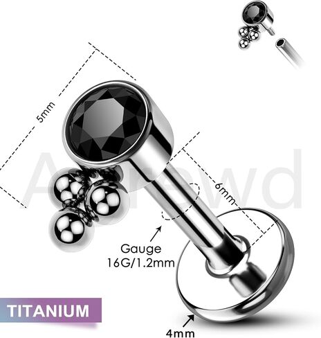 G23 Solid Titanium Cartilage Earrings Stud 16G Black CZ Helix Tragus Earrings for Women Internally Threaded Helix Medusa Tragus Piercing Jewelry in Saudi Arabia