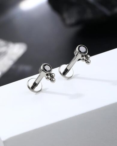 G23 Solid Titanium Cartilage Earrings Stud 16G Black CZ Helix Tragus Earrings for Women Internally Threaded Helix Medusa Tragus Piercing Jewelry in Saudi Arabia