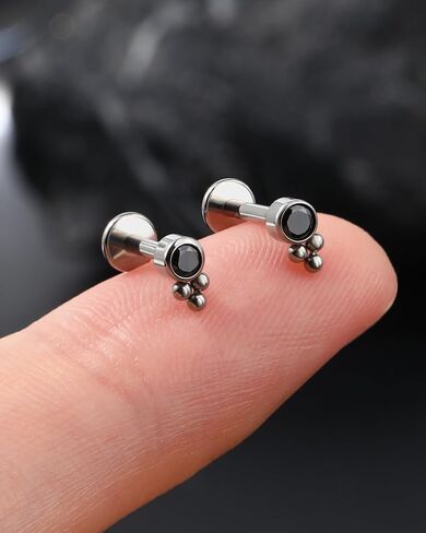 G23 Solid Titanium Cartilage Earrings Stud 16G Black CZ Helix Tragus Earrings for Women Internally Threaded Helix Medusa Tragus Piercing Jewelry in Saudi Arabia
