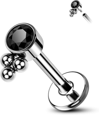 G23 Solid Titanium Cartilage Earrings Stud 16G Black CZ Helix Tragus Earrings for Women Internally Threaded Helix Medusa Tragus Piercing Jewelry in Saudi Arabia