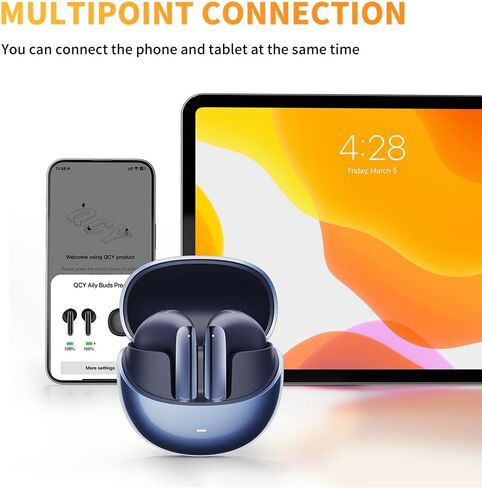 سماعات أذن QCY AilyBuds PRO+ اللاسلكية المتكيفة مع خاصية إلغاء الضوضاء النشطة، سماعات أذن لاسلكية LDAC&Hi-Res مدمجة في 6 ميكروفونات، اتصال متعدد النقاط، مقاومة للماء IPX5، سماعات بلوتوث 5.3 in Kuwait