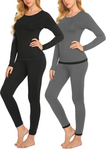 Ekouaer 2 Packs Thermal Underwear Sets Long Johns Base Layer Lightweight Thermals 2 Pieces Set Black/Grey M in Saudi Arabia