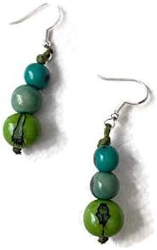 قلادة وأقراط طويلة من تاجوا باللون الأزرق المخضر والليمون والأخضر TAG677. مجوهرات تاجوا الجوز، مجموعة قلادة من العاج النباتي. مجموعة قلادة وأقراط من المجوهرات العضوية in Kuwait