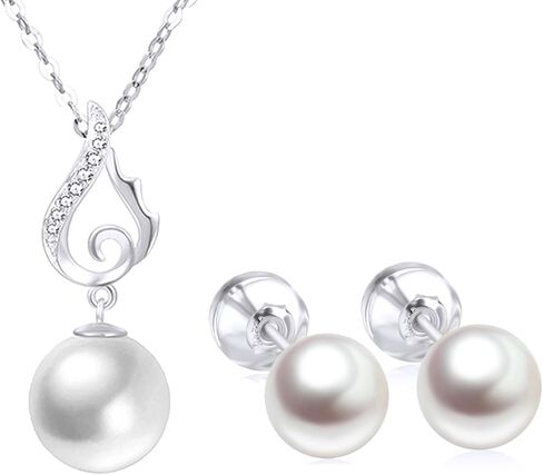 14k White Gold Pearl Necklace and 18k Pearl Earrings Set for Women in Saudi Arabia