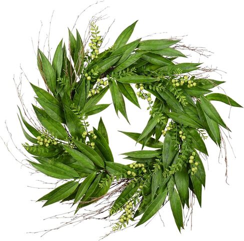 Vickerman 24" Artificial Green Willow Wreath - Faux Wreath for Door - Decorative and Elegant Wreath - Features Willow Leaves, Twigs, Light Green Berries - Home Decor in Saudi Arabia