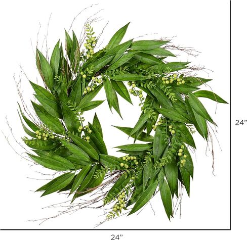 Vickerman 24" Artificial Green Willow Wreath - Faux Wreath for Door - Decorative and Elegant Wreath - Features Willow Leaves, Twigs, Light Green Berries - Home Decor in Saudi Arabia