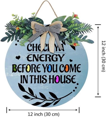 Front Door Welcome Sign Outdoor Funny Porch Sign Check Your Energy Before You Enter This House Housewarming Gift Elegant Wreath Decorations Farmhouse Wall Decorations 12x12 Inches in Kuwait