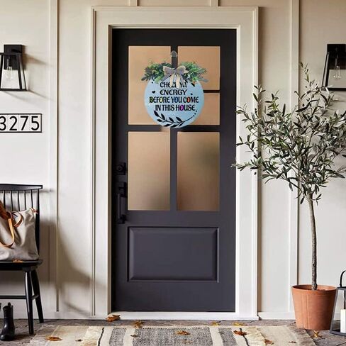 Front Door Welcome Sign Outdoor Funny Porch Sign Check Your Energy Before You Enter This House Housewarming Gift Elegant Wreath Decorations Farmhouse Wall Decorations 12x12 Inches in Kuwait