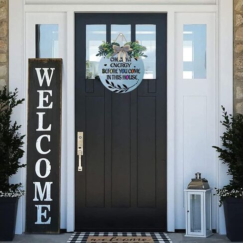 Front Door Welcome Sign Outdoor Funny Porch Sign Check Your Energy Before You Enter This House Housewarming Gift Elegant Wreath Decorations Farmhouse Wall Decorations 12x12 Inches in Kuwait