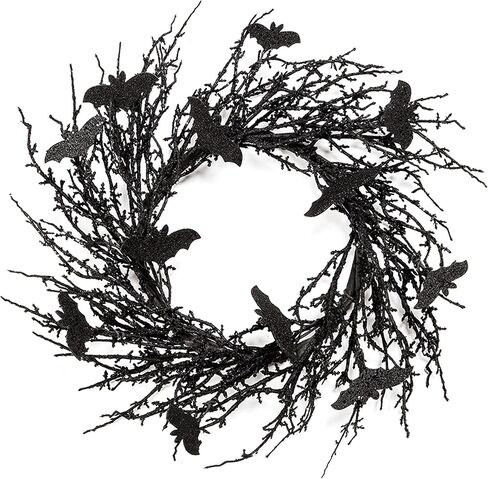 18 Inch Black Halloween Wreath Bat Wreath Door Wreath with Glitter Bats Decorations Halloween Party Decorations Halloween Ornament in Saudi Arabia