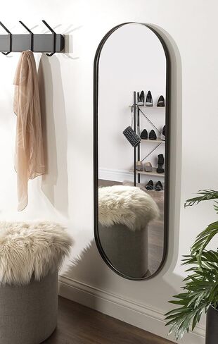 Kate and Laurel Rollo Midcentury Capsule Wall Mirror, 16 x 48, Black, Decorative Full Length Oval Mirror for Wall in Saudi Arabia
