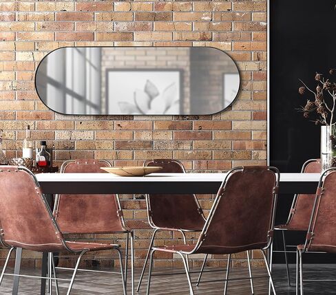 Kate and Laurel Rollo Midcentury Capsule Wall Mirror, 16 x 48, Black, Decorative Full Length Oval Mirror for Wall in Saudi Arabia