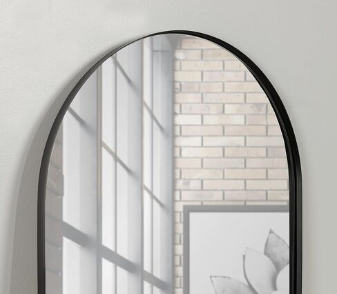 Kate and Laurel Rollo Midcentury Capsule Wall Mirror, 16 x 48, Black, Decorative Full Length Oval Mirror for Wall in Saudi Arabia