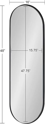 Kate and Laurel Rollo Midcentury Capsule Wall Mirror, 16 x 48, Black, Decorative Full Length Oval Mirror for Wall in Saudi Arabia