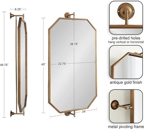 Kate and Laurel Darbridge Vintage Octagon Pivoting Mirror with Adjustable Design, 24x47, Gold in Saudi Arabia