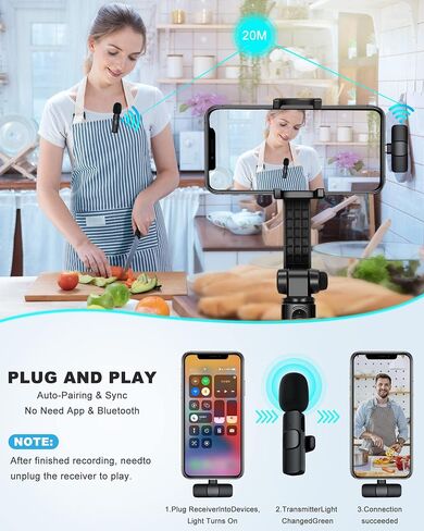 Wireless Lavalier Microphone Compatible with iPhone, Dual Mini Lapel Mic for Phone Video Recording, Wireless Clip On Microphone for TikTok YouTube Live Stream Vlog in Saudi Arabia