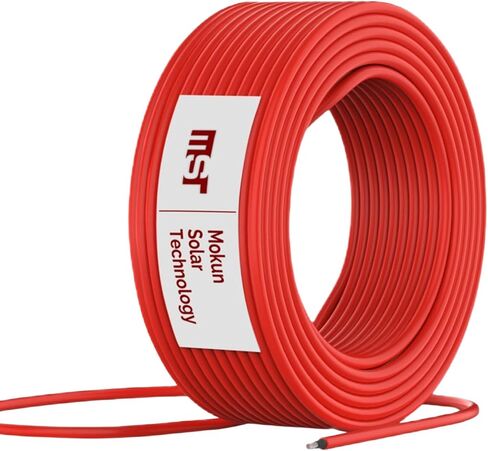MST PV Wire - 300FT - UV Resistant, Tinned Stranded Copper Solar Wire/Cable for Solar Panel Extension & Photovoltaic Systems - 8AWG/10AWG/12AWG - Black and Red (Red, 10AWG) in Saudi Arabia