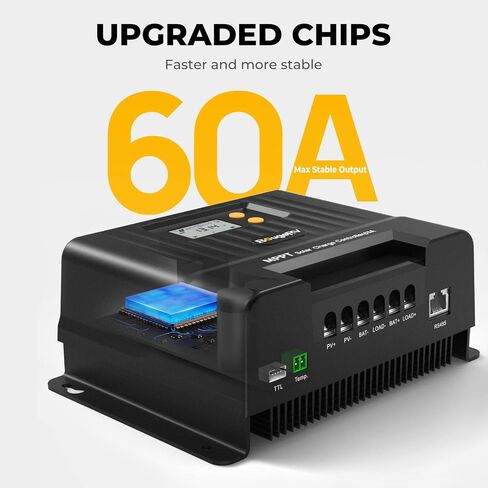 جهاز التحكم بالشحن الشمسي BougeRV MPPT 40A، مع جهاز تحكم عن بعد في التطبيق، شاشة LCD بإضاءة خلفية، مستشعر درجة الحرارة، منظم بطارية 12 فولت/24 فولت/36 فولت/48 فولت، لـ LiFePO4، SLD، AGM، FLD، بطارية جل، أرض سلبية in Saudi Arabia