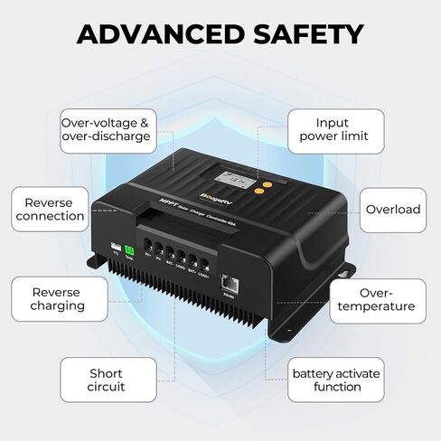 جهاز التحكم بالشحن الشمسي BougeRV MPPT 40A، مع جهاز تحكم عن بعد في التطبيق، شاشة LCD بإضاءة خلفية، مستشعر درجة الحرارة، منظم بطارية 12 فولت/24 فولت/36 فولت/48 فولت، لـ LiFePO4، SLD، AGM، FLD، بطارية جل، أرض سلبية in Saudi Arabia