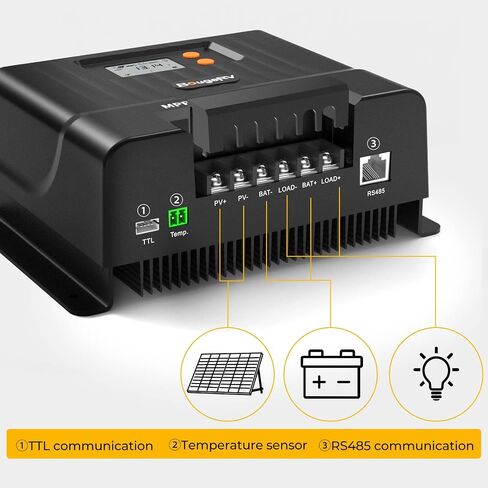 جهاز التحكم بالشحن الشمسي BougeRV MPPT 40A، مع جهاز تحكم عن بعد في التطبيق، شاشة LCD بإضاءة خلفية، مستشعر درجة الحرارة، منظم بطارية 12 فولت/24 فولت/36 فولت/48 فولت، لـ LiFePO4، SLD، AGM، FLD، بطارية جل، أرض سلبية in Saudi Arabia