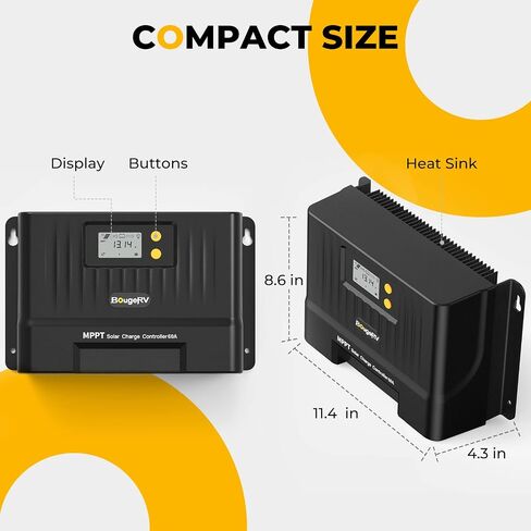 جهاز التحكم بالشحن الشمسي BougeRV MPPT 40A، مع جهاز تحكم عن بعد في التطبيق، شاشة LCD بإضاءة خلفية، مستشعر درجة الحرارة، منظم بطارية 12 فولت/24 فولت/36 فولت/48 فولت، لـ LiFePO4، SLD، AGM، FLD، بطارية جل، أرض سلبية in Saudi Arabia