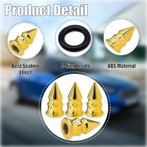 4 قطع من أغطية جذع صمام الإطارات ذات الشكل المدبب، غطاء أغطية الهواء، مع حلقة دائرية مطاطية، عالمية للسيارات وسيارات الدفع الرباعي والدراجات والشاحنات والدراجات النارية (ذهبي) in Kuwait