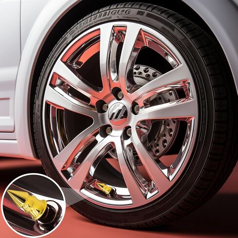 4 قطع من أغطية جذع صمام الإطارات ذات الشكل المدبب، غطاء أغطية الهواء، مع حلقة دائرية مطاطية، عالمية للسيارات وسيارات الدفع الرباعي والدراجات والشاحنات والدراجات النارية (ذهبي) in Kuwait