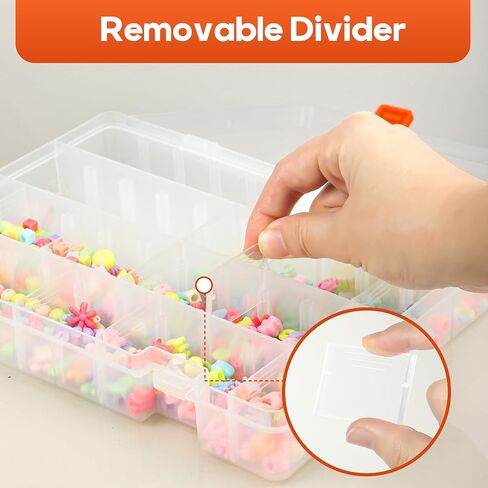 2-Pack 36 Grids Adjustable Dividers Bead Organizer, 10 x 7 inches Clear Thick Plastic Box Storage Containers with 2 Sticker Sheets for Diamond Painting, Jewelry Making (White, Orange) in Saudi Arabia