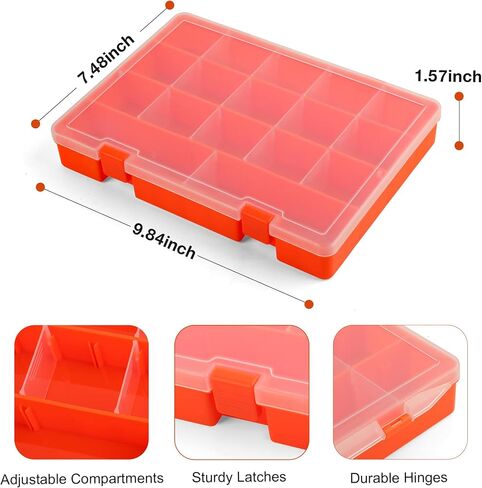 2-Pack 36 Grids Adjustable Dividers Bead Organizer, 10 x 7 inches Clear Thick Plastic Box Storage Containers with 2 Sticker Sheets for Diamond Painting, Jewelry Making (White, Orange) in Saudi Arabia