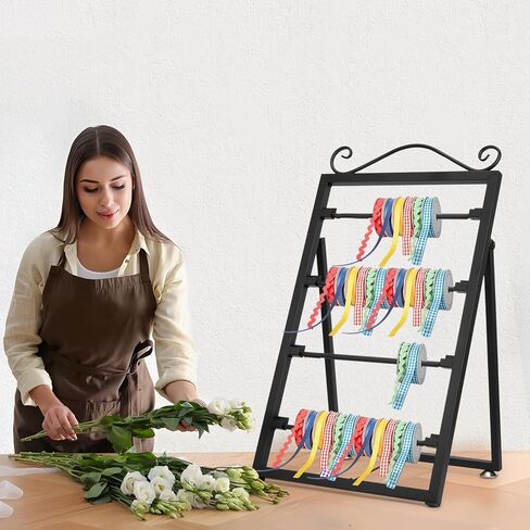 ikare Ribbon Storage Organizer,4 Tier Ribbon Holder Organizer Rack,Metal Ribbon Organizer,Display Rack Storage Shelf for Craft Gift Florist Wrapping in Kuwait