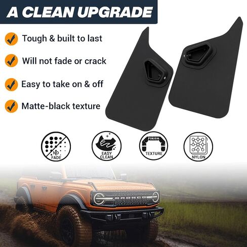 Rock Rail Front Ford Bronco Mud Flaps for Sasquatch 2021-2024 - Extra Wide Mud Flap, Designed for Tough Rugged Conditions, Easy Install, Made in USA (2 Pcs) in Saudi Arabia