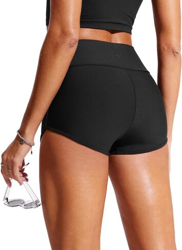CRZ YOGA Womens 3'' Swim Shorts - High Waisted Board Shorts Quick Dry Bathing Suit Bottoms Dolphin Boy Shorts with Liner in Saudi Arabia