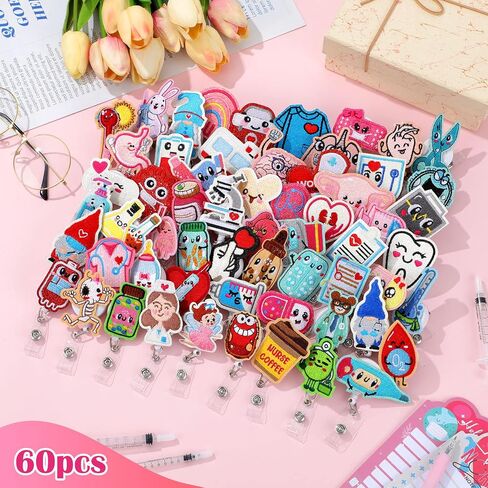 60 Pcs Nurse Badge Reel Felt Nursing ID Badge Holder with Clip Retractable ID Badge Reel with Alligator Clip Name Badge Clips for Nurse Teacher Doctor Hospital School Office Student Gifts in Saudi Arabia