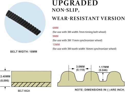 حزام توقيت HTD 3M بديل مفتوح، عرض 15 مم 5 أمتار حزام توقيت أسود، بولي يوريثين مع قلب فولاذي، ضوضاء منخفضة، مناسب للمركبة، طابعة ثلاثية الأبعاد، مضخة مياه، محرك، مروحة، آلة بيع in Kuwait