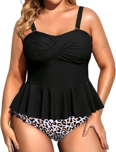 Daci Women Two Piece Plus Size Swimsuit with Bottom Peplum Tankini High Waisted Tummy Control Bathing Suit in Kuwait