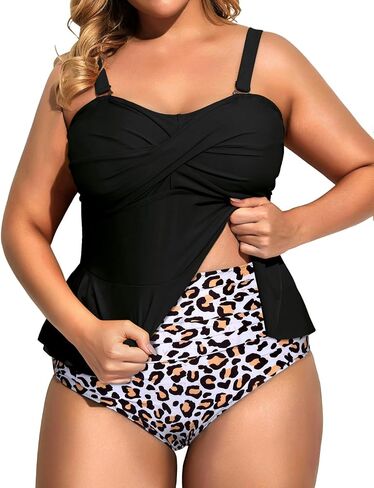 Daci Women Two Piece Plus Size Swimsuit with Bottom Peplum Tankini High Waisted Tummy Control Bathing Suit in Kuwait