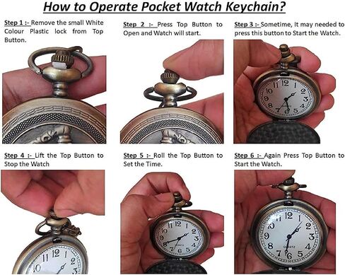 AUGEN Metal Keychain For Men And Women, Round Key Ring Holder Organizer With Vintage Classic Pocket Stopwatch (Madrid Design, Pack of 1) in Saudi Arabia
