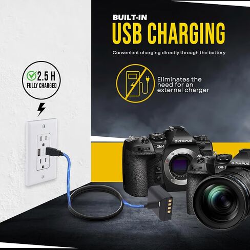 BM Premium BLX-1 High Capacity Battery with Built-in USB-C Charging Port for Olympus OM System OM-1, OM-1 Mark II, HLD-10 Cameras in Saudi Arabia