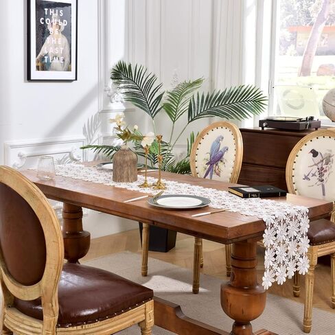 White Lace Small Table Runner Dresser, Dining Daisy Table Runners 13In*36Inches Coffee Table Doilies,Brunch Buffet,Wedding Party Dector (13IN*35IN/33CM*90CM) in Saudi Arabia
