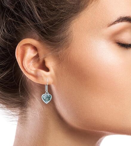 Sterling Silver 925 Petite Dangle Hook Earrings Heart Shape Abalone Inlay Hypoallergenic Jewelry Handmade in Saudi Arabia