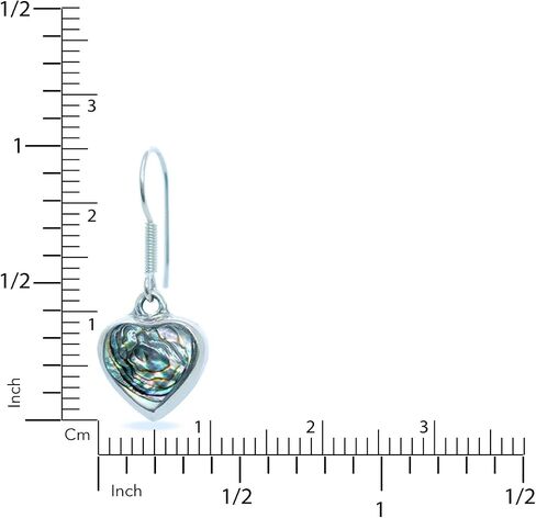 Sterling Silver 925 Petite Dangle Hook Earrings Heart Shape Abalone Inlay Hypoallergenic Jewelry Handmade in Saudi Arabia