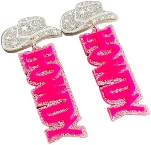 2-4 Pairs Western Earrings For Women Girls Cowgirl Cowboy Acrylic HOWDY Glitter Drop Dangle Earrings Rodeo Disco Ball Boots Hat Wooden Earrings Y2k Jewelry in Saudi Arabia
