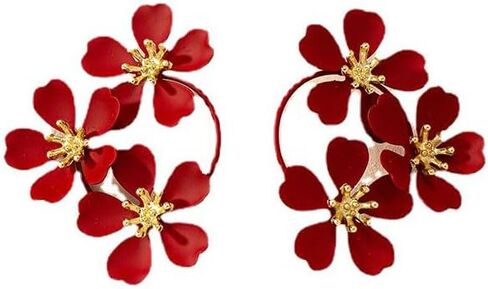 Bohemia Camellia Flower Drop Statement Earrings for Women, Cute Green White Red Tiered Triple Floral Dangle Stud Earrings Jewelry Party Prom in Saudi Arabia